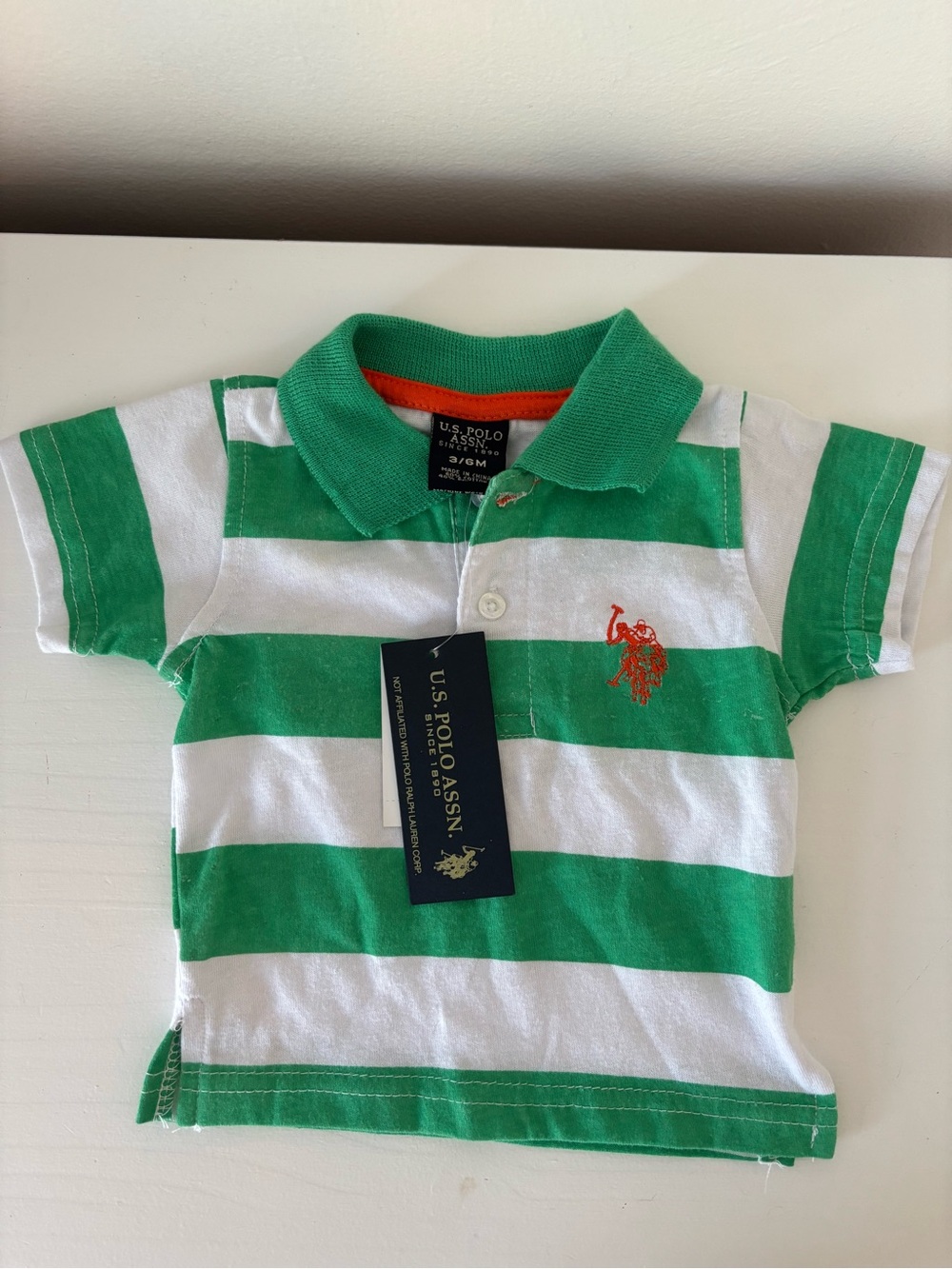 Brand New-U.S. Polo Assn. Green & White Striped Baby Polo T Shirt